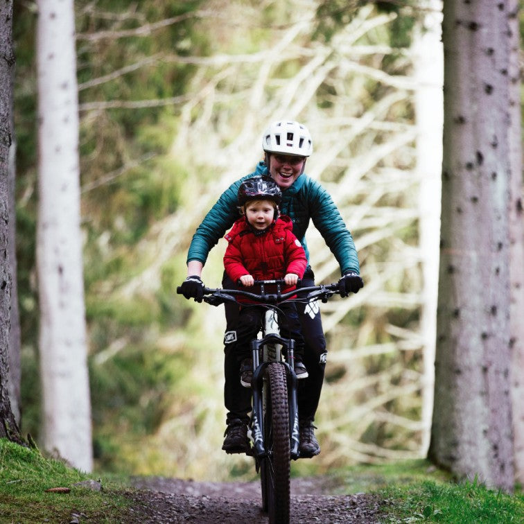 Shotgun Child Bike Seat And Child Handlebars Riding With Parent On Trail